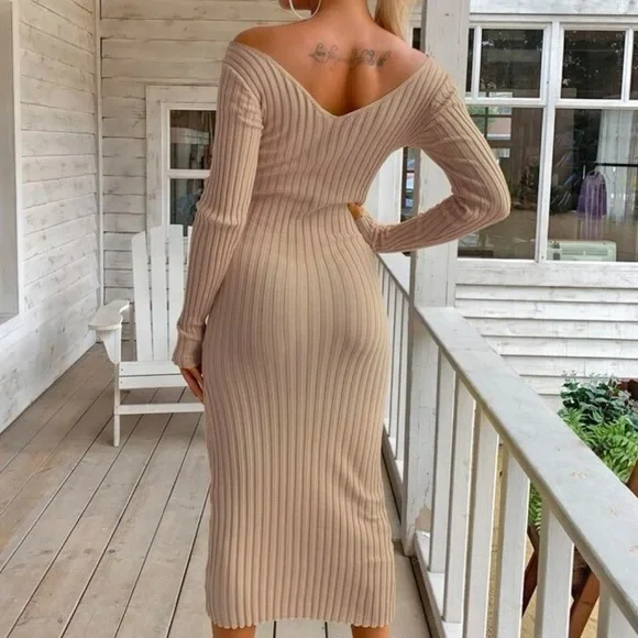 Kathy Ribbed Knit Long Sleeve Midi Sweater Dress - Picture 7 of 7